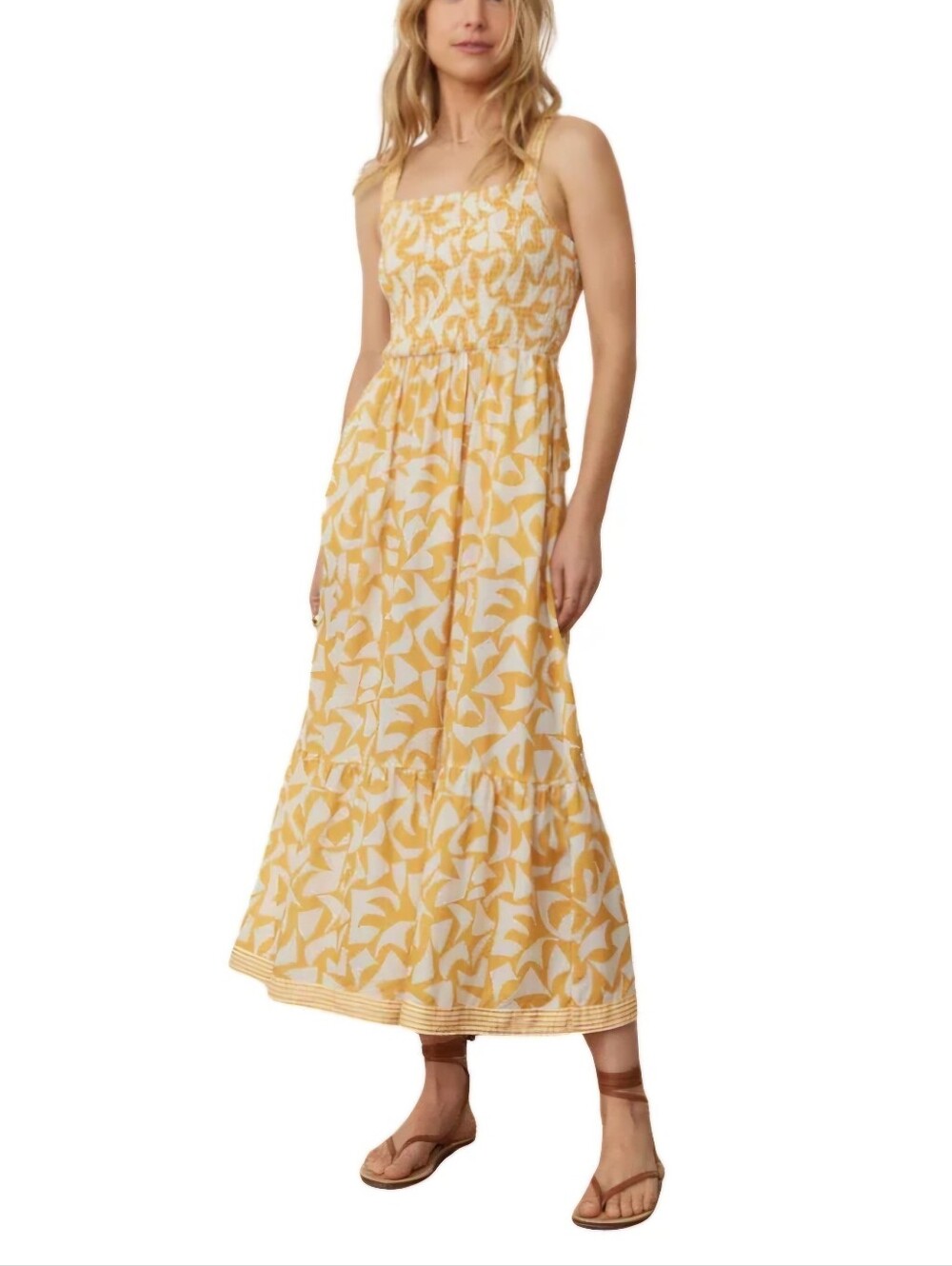 Marine Layer Selene Maxi Dress Yellow Geo Size L